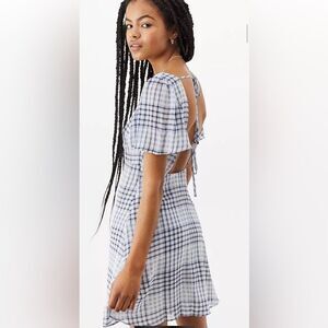 Urban Outfitters Spring Showers Blue Plaid Chiffon Dress Size Med Preppy